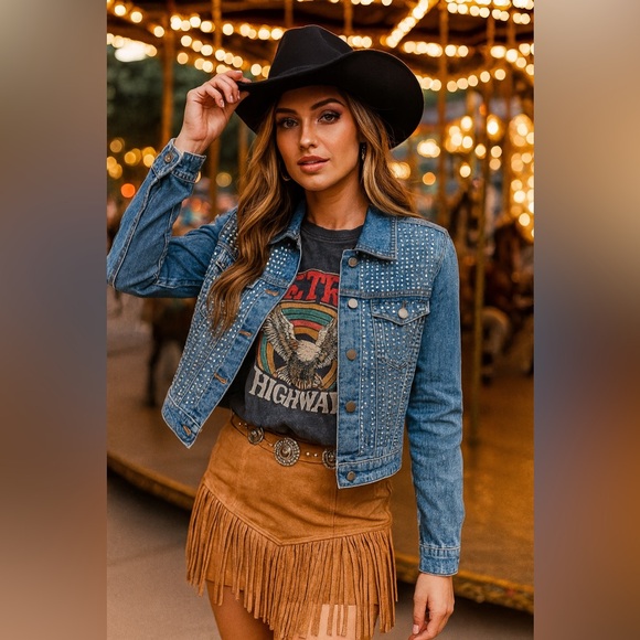 Chicos Denim Jacket Mystic Pattern Perlita Size 1